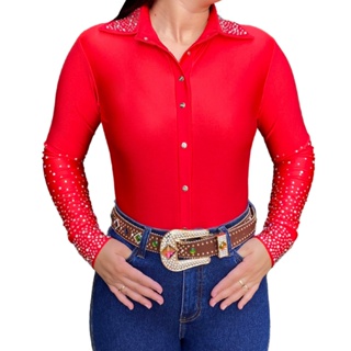 Body Country Estilo Camisa Com Brilho Feminino Manga Longa Bioadeira Ana Castela