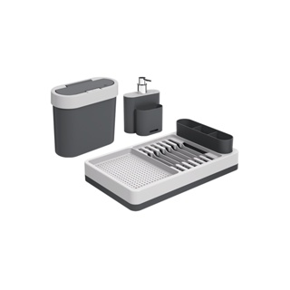 Kit Pia Com Dispenser Escorredor E Lixeira Coza Flat 3 Peças Cinza