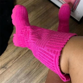 Marca Luxuosa 2023 Novas Botas Femininas De Salto Grosso Algodão Toalha De Motocicleta 36-43