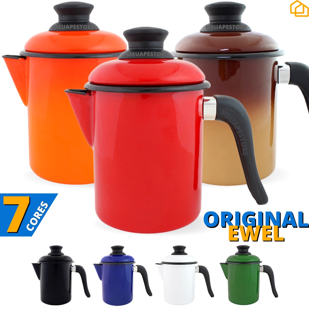 Bule Leiteira Esmaltada Indução 900ML Ewel Original C/ Tampa e Bico