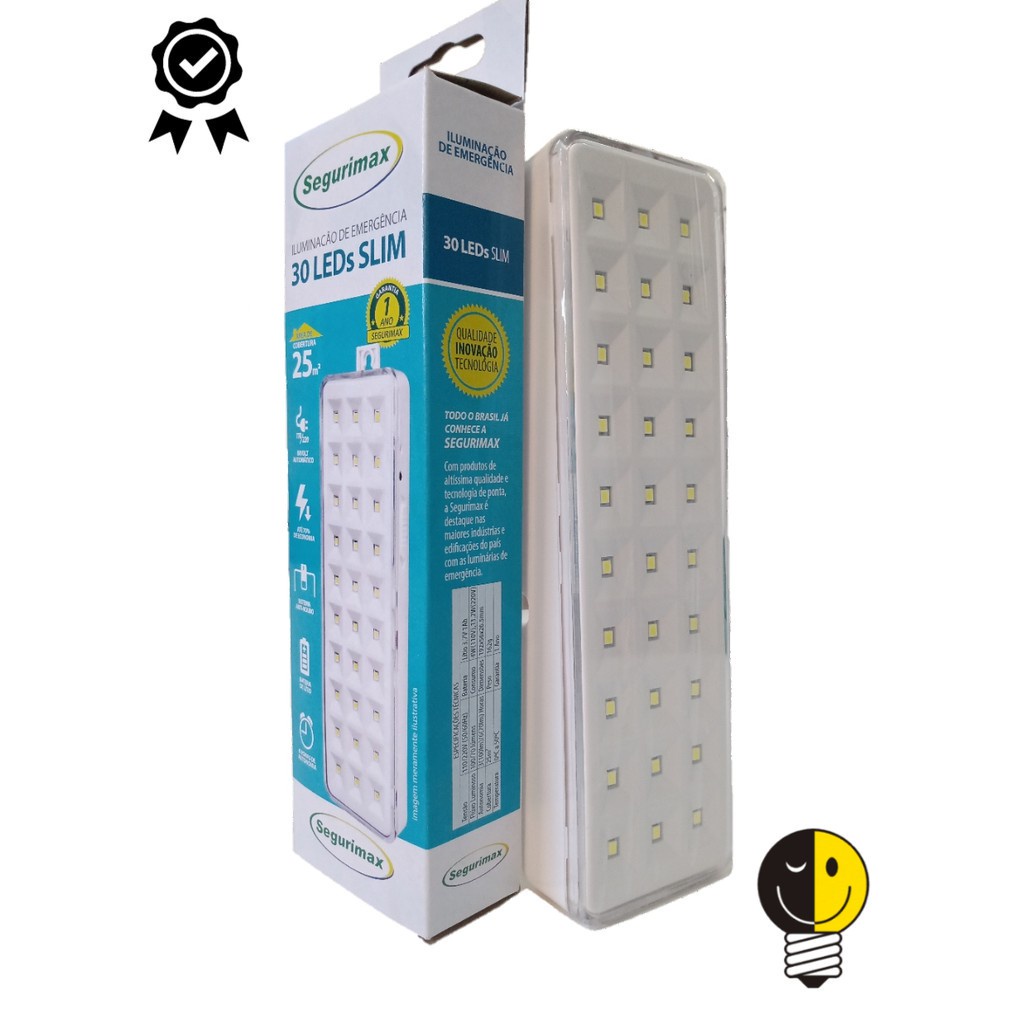Luminária de Emergência 30 LED 2W Recarregável Bivolt SEGURIMAX
