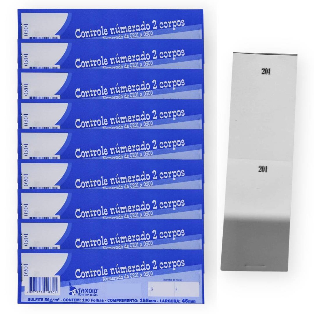 Kit com 10un Talão Controle 2 Corpos Numerado 15,5x4,6cm Sorteio ...