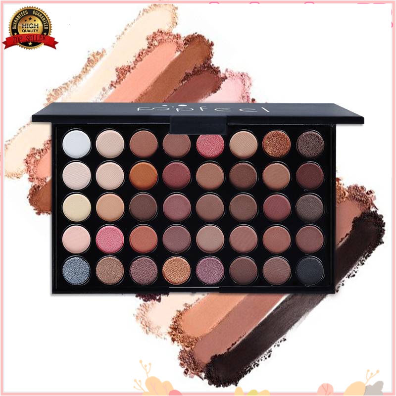 (READY Stock) Paleta De Sombra Em Pó Popfeel Com 40 Cores Nudes Pigmentados Natural Quente Matte Glittering