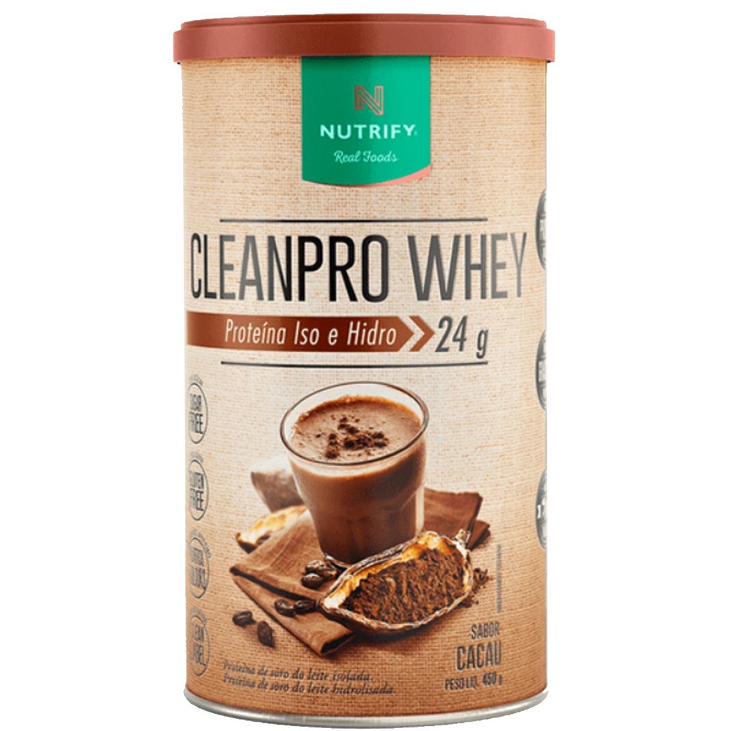 CleanPro Whey Protein Isolado Hidrolisado Clean Label Cacau 450g – Nutrify