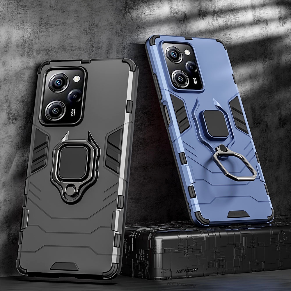 Custodia Corazzata Per Xiaomi Poco X5 Pro 5G Con Sportello Scorrevole Obiettivo E Staffa – Blu, Antiurto