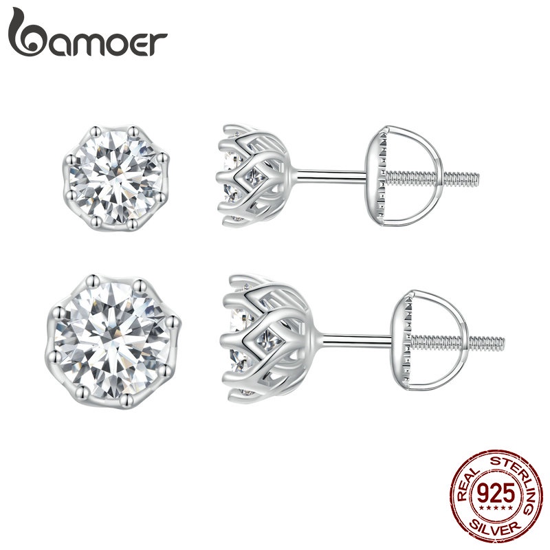 Bamoer 925 Sterling Silver (1 Par) Brincos Moissanite Stud Bamoer 925 Sterling Silver (1 Par) Brincos Moissanite Stud
