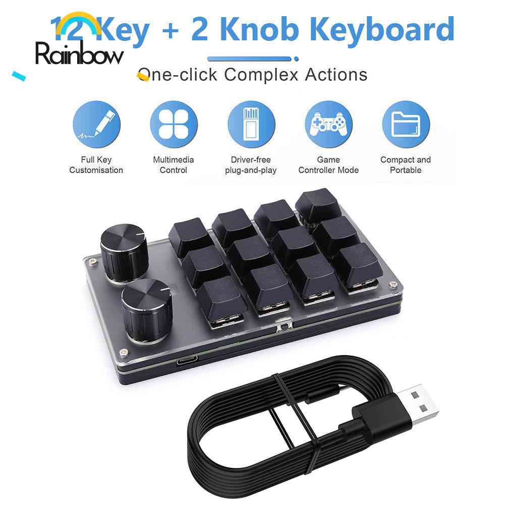 Teclado Mecânico Programável Macro Personalizado De Jogo 12 Teclas + 2 Botões