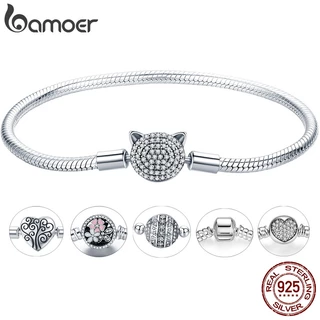 Bamoer Prata 925 Pulseira 17cm & 18cm 19cm 20cm Comprimento Cobra Cadeia Moda Jóias