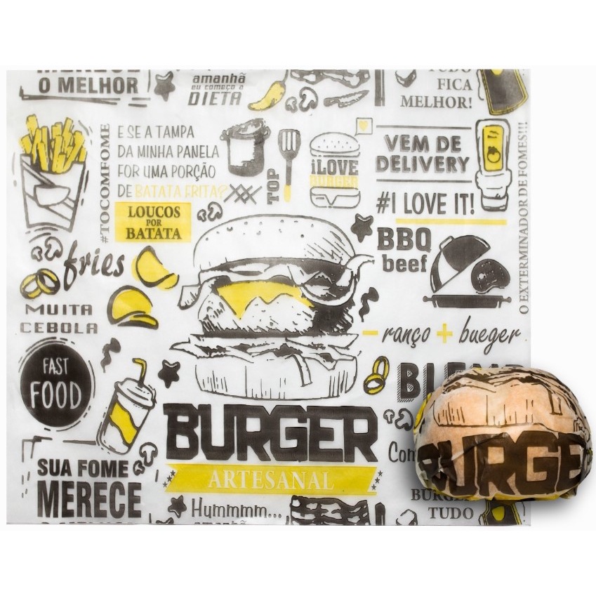 PAPEL MANTEIGA ACOPLADO 100 UN EMBRULHAR HAMBURGUER LANCHE