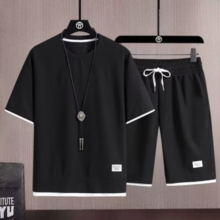 M-5XL 6 Cor Coreano Estilo Moda Masculina Waffle Têxtil Casual Camiseta De Manga Curta + Shorts Preto Branco