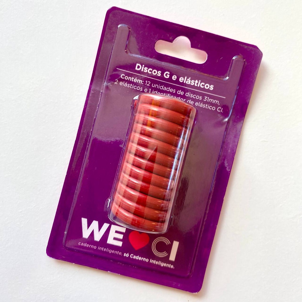 Discos + Elásticos Vermelho para Caderno Inteligente