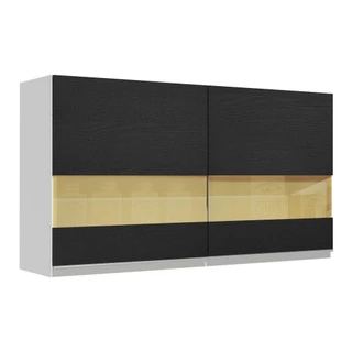 Armário de Cozinha Aéreo 120 cm 2 Portas com Vidro Branco/Preto Glamy Madesa em Oferta na Shopee