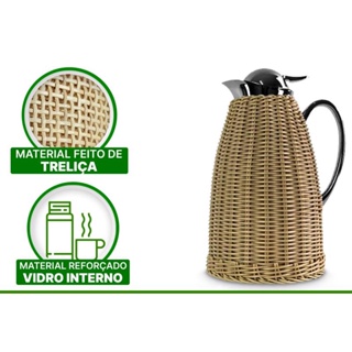 Garrafa Térmica de Aço Inox para Café Treliça de Rattan Marrom