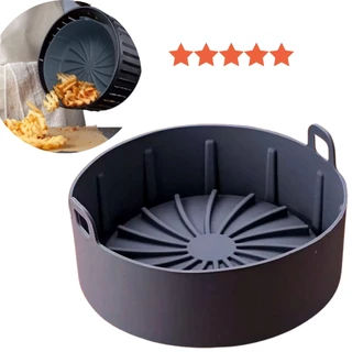 Forma de Silicone AirFryer 16cm Cesto Redondo Antiaderente Protetor Fritadeira Bandeja Reutilizável Air Fry Air Fryer