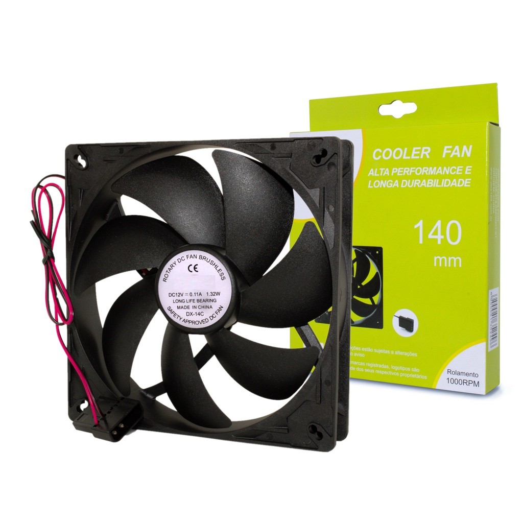 COOLER FAN PRETO SEM LED 140MM 14CM BASICO CONECTOR MOLEX