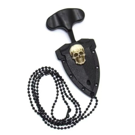 Mini Faca Push T Dagger Ds Com Caveira Na Bainha e Corrente 8cm