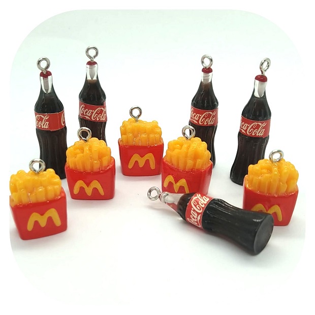 Pingente Batata Frita e Refrigerante 04/10 Und Passante Miçanga Bijuteria