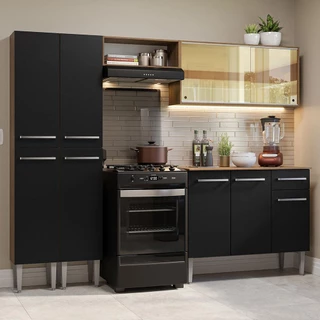Armário de Cozinha Completa 229cm Rustic/Preto Emilly Madesa 06 em Oferta na Shopee