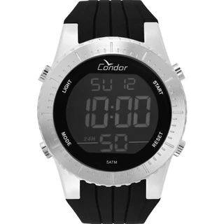 Relogio Condor original Masculino digital prata preto pulseira de borracha kit COBJ3463AC/K3K