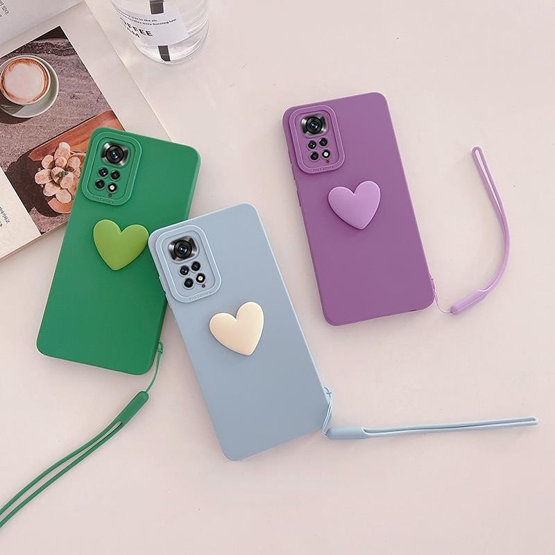 Para Redmi Note 11S 10S 11 10 Pro Max Desenho Animado Fofo 3D Amor Coração Cordão Silicone Capinha De Celular 9S 11 10 9 8 7 Protetora De Câmera