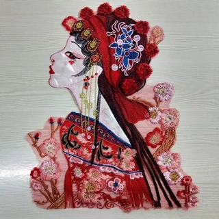 1Pc Bordado Patch Opera Applique De Ópera Peking Character Reparo 39 * 32CM