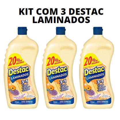 Kit com 3 Destac Limpador para Piso Laminado 750ml Flores do Campos e ...