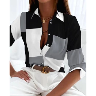 Blusa Feminina Moda Manga Longa Estampa De Letra 2023 Primavera Casual E Blusas Escritório Femininas Camisa