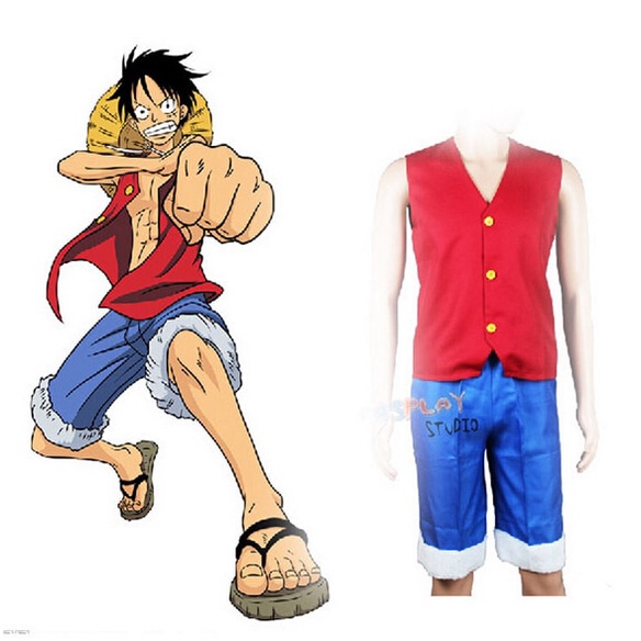 Conjunto De Cosplay Japonês One Piece Anime Macaco D Luffy Colete E Calças Cintura Vermelha Shorts Azul Homem