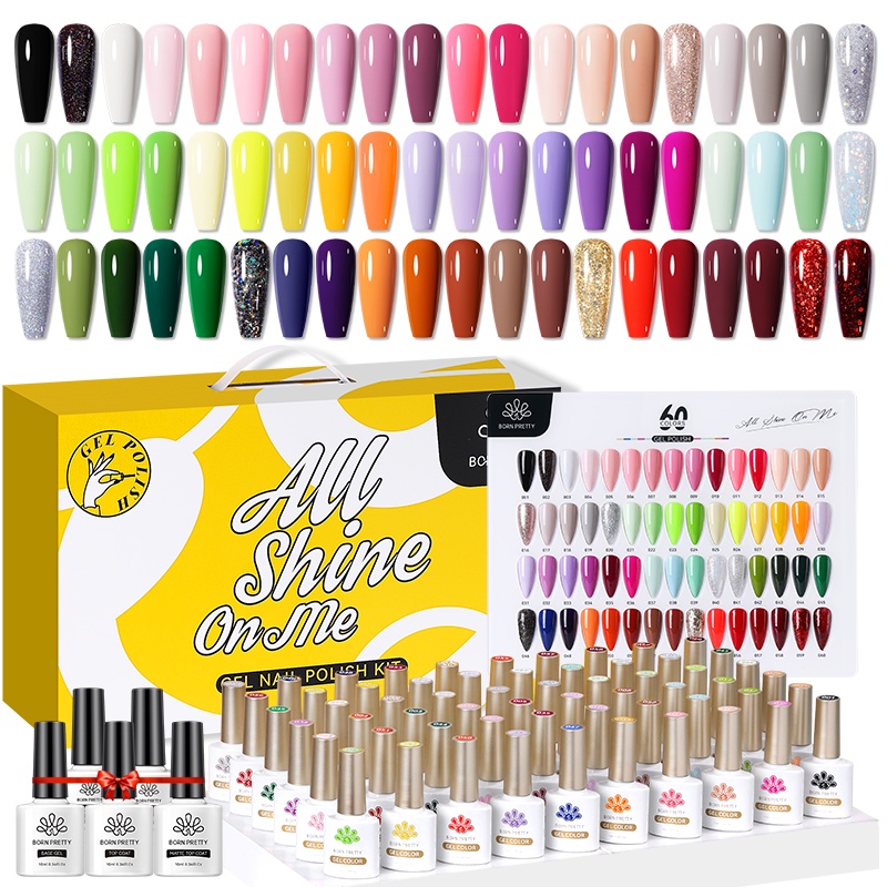 BORN PRETTY 65Pcs/Set 10ml Gel De Esmalte De Unha Mola De Polimento Cor Glitter Sequins Verniz De Molho De Unhas UV Art Kits Completos