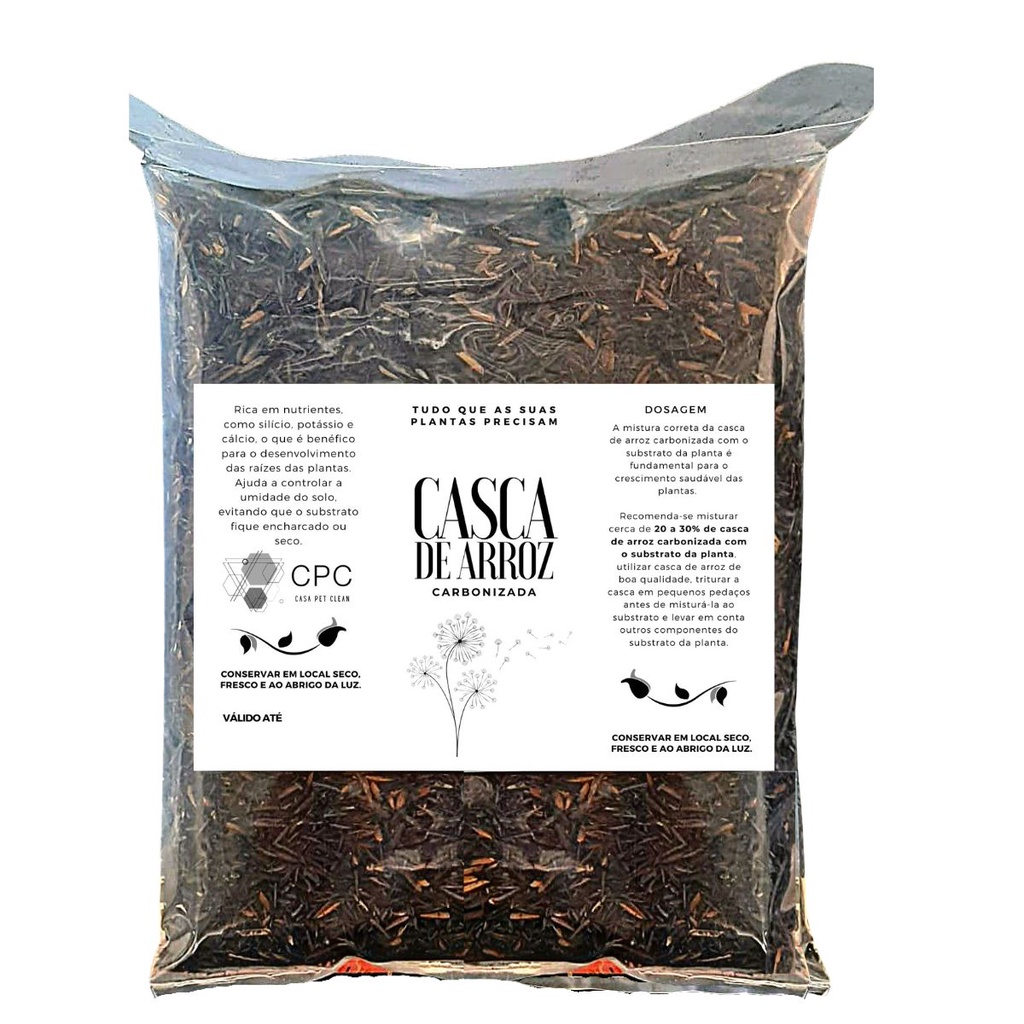 Casca de arroz carbonizada premium para substrato 10 litros