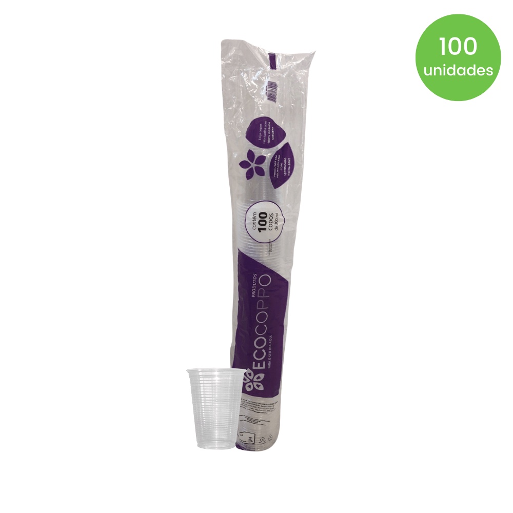 Copo de 300ml PP Transparente ABNT 2012 Ecocoppo com 100 unidades