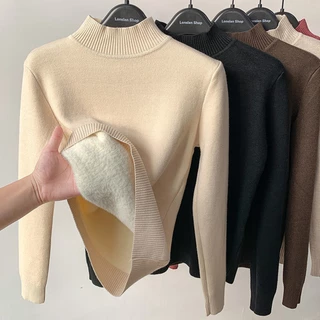 Suéter de pelúcia feminino inverno 2023 outono e inverno novo engrossado de uma peça de lã meia gola alta com camisa de fundo de lã de vison