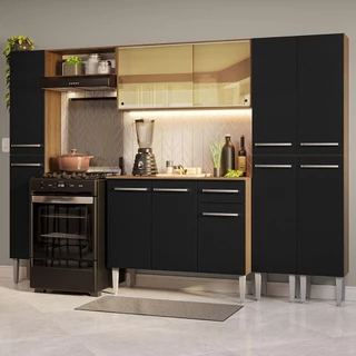 Armário de Cozinha Completa 261cm Rustic/Preto Emilly Madesa 07 em Oferta na Shopee