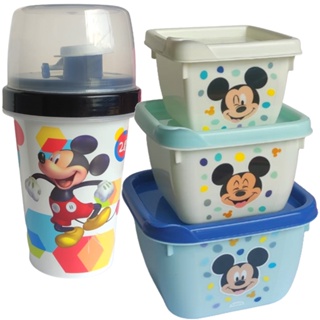 Mickey Garrafa 320ml e Potes Micro-ondas Freezer Kit Lanche