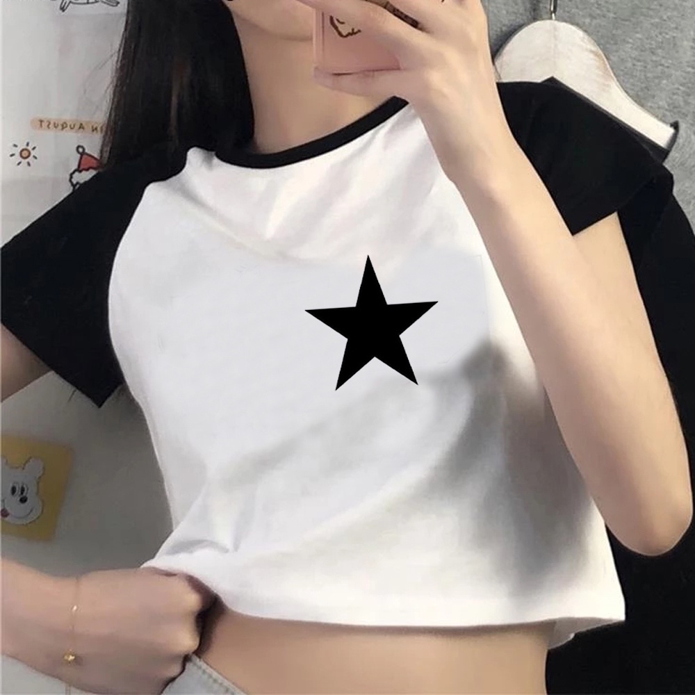 Y2K Roupas Star Tops Camiseta Feminina Harajuku Retro Moda Gótica Manga  Curta Crop Sexy Estética Cortada