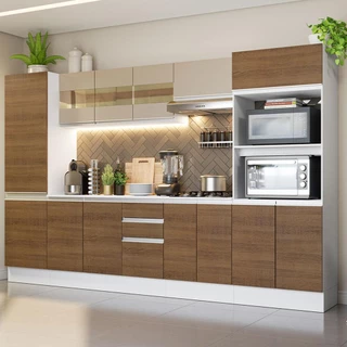 Cozinha Completa 100% MDF Madesa Smart 300 cm Com Armário e Balcão - Branco/Rustic/Crema em Oferta na Shopee
