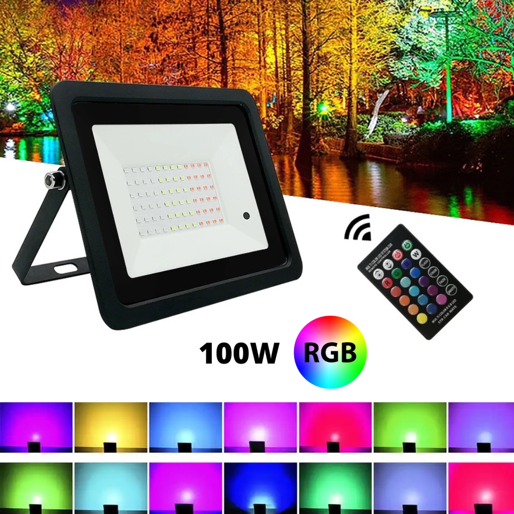Refletor 100W LED SMD Slim Mini Holofote RGB Colorido IP67 Bivolt ...