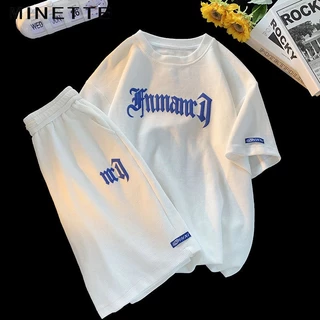 Conjunto Coreano Camiseta Manga Curta e Shorts – Azul, Branco, Preto, Verde