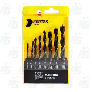 Kit Jogo Brocas Furadeira Parafusadeira Madeira 8 Peças Fertak