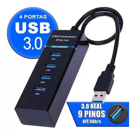 Hub Usb 3.0 4 Portas Expansor Rapido 5 Gbps Alta Velocidade