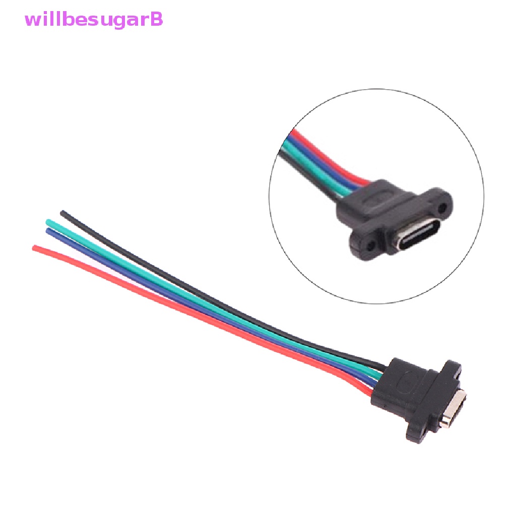[willbesugarB] Conector USB 3.1 Tipo C 4Pin Fio De Solda Fêmea À Prova D'água Anel De Borracha De Alta Corrente Porta De Carregamento Rápido [Novo]