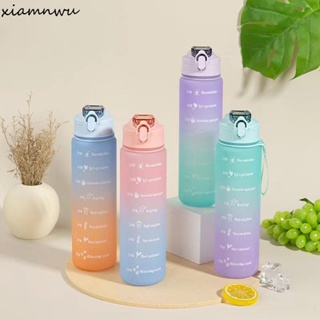 900ML Garrafa De Água Gradiente De Cor Com Tempo De Grande Capacidade Esportiva Portátil Para Estudantes Garrafa (Com adesivos)
