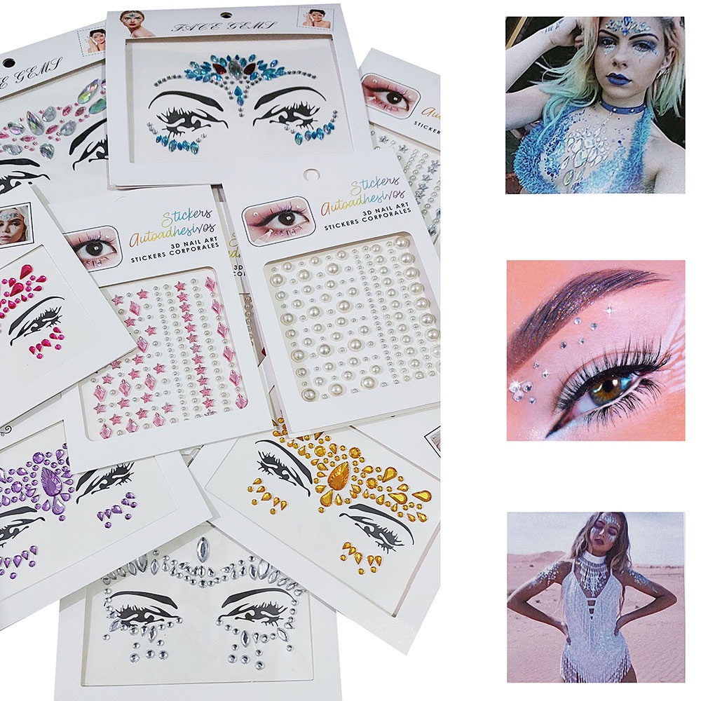 Adesivo Autocolante Para Rosto E Olhos Strass Colorido Stickers Face Jewels Carnaval E Festas