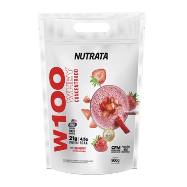 W100 WHEY CONCENTRADO STRAWBERRY MILKSHAKE 900G REFIL – NUTRATA