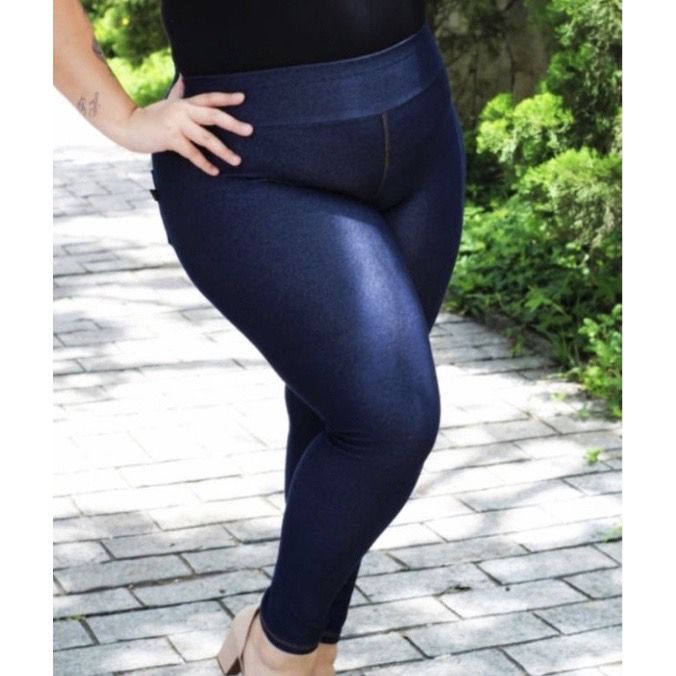 Calça Legging Jeans Fake com Bolso Plus Size EXG Feminina