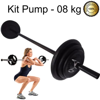 Kit Musculação Pump - Barra + 08 Kg De Anilhas Emborrachadas +Presilhas