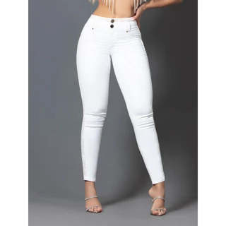Calça Feminina Pit Bull Jeans Cropped Branca Cós com Elástico Conforto