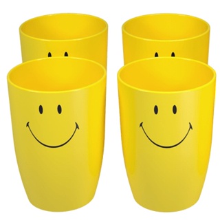 Conjunto de Copos Coza Cozy 400ml 4 Peças Smiley Amarelo