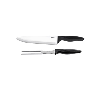 Kit Para Churrasco Brinox Cross Com Faca E Garfo Trinchante 2 Peças Aço Inox Com Cabo Preto