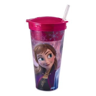 Copo de Plástico 540 ml com Compartimento e Canudo Frozen
